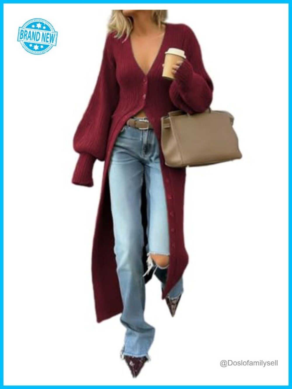 Women's V-Neck Button Down Long Chunky Knit Maxi Cardigan Sweater